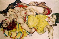 Deux filles enlacées, allongées - 1915